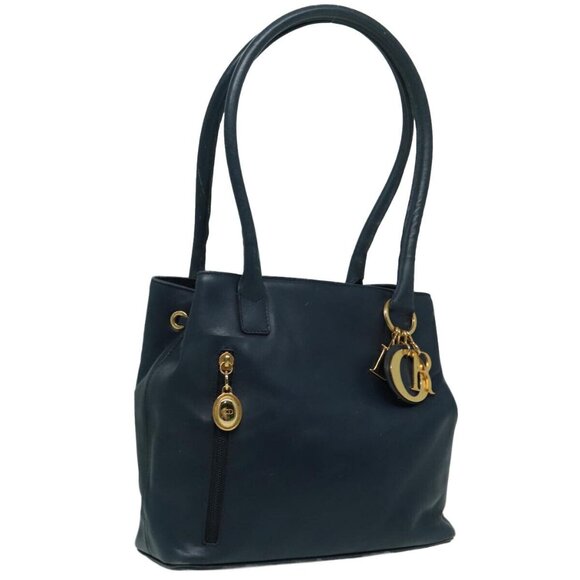 Christian Dior Shoulder Bag Leather Navy Gold Auth - Picture 1 of 16